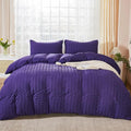 AveLom Seersucker Duvet Cover Set Queen Size (90 x 90 inches), 3 Pieces (1 Duvet Cover, 2 Pillow Cases), Dark Purple Ultra Soft Washed Microfiber, Textured Duvet Cover with Zipper Closure, Corner Ties