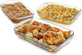 Libbey Baker's Basics 3-Piece Rectangular Glass Casserole Baking Dish Set, Clear, 2 Qt, 2.7 Qt, 3.4 Qt, Transparent, Stackable, Dishwasher Safe