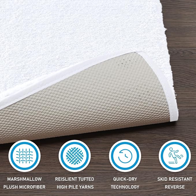 Madison Park Signature Marshmallow Bathroom Rug Non Slip, Luxrurious Plush Bath Mat, Absorbent, Quick Dry, Spa Design Bath Room Décor, 20x30, White