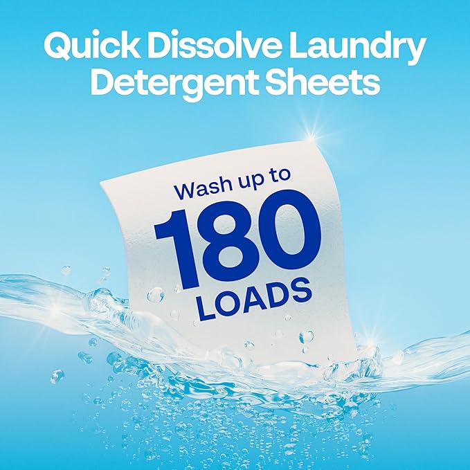 Earth Breeze Laundry Detergent Sheets Fresh Scent - 60 Loads per package. Eco Liquidless Soap - Travel-Friendly for Hot & Cold Cycles, Tackles Tough Stains & Odors - Gentle on Skin, 30 sheets (3 Pack)