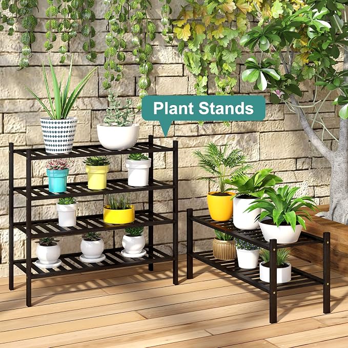 viewcare 2-Tier Black Bamboo Shoe Rack for Entryway, Stackable | Foldable | Natural, Shoe Shelf Storage Organizer for Hallway Closet, Free Standing Shoe Racks for Indoor Outdoor