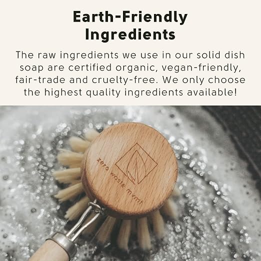 Dish Washing Bundle Kit | Eco-Friendly Solid Dish Soap, Cedar Soap Tray, Bamboo Pot Brush | Organic & Vegan Ingredients, Non-Tox Dish Soap | 3pc. Set