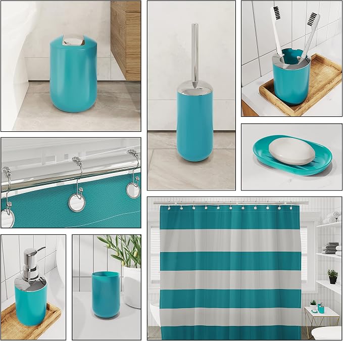 Clara Clark Bathroom Accessories Set - Bathroom Set with Adhesive Corner Shower Caddy Hanging, 25PC Bathroom Accessory Set, Teal Shower Curtain Set, Toilet Brush, Trash Can & Soap Dispenser