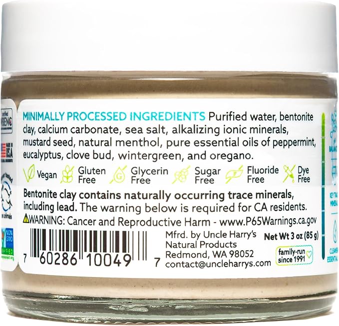 Uncle Harry's Natural & Fluoride-Free Remineralizing Toothpaste - Freshens Breath & Strengthens Enamel - Peppermint, 3 Ounce (Pack of 6)
