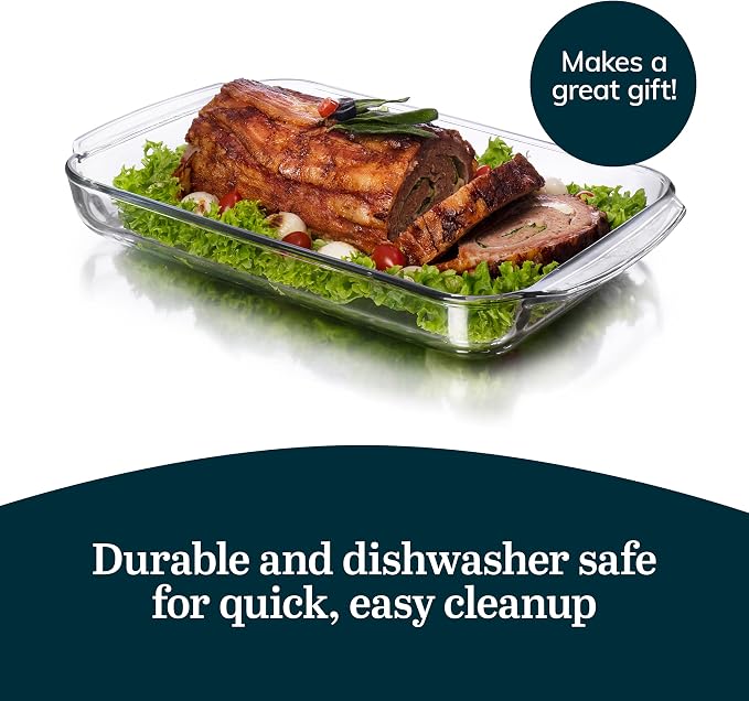 Libbey Baker's Basics 3-Piece Rectangular Glass Casserole Baking Dish Set, Clear, 2 Qt, 2.7 Qt, 3.4 Qt, Transparent, Stackable, Dishwasher Safe