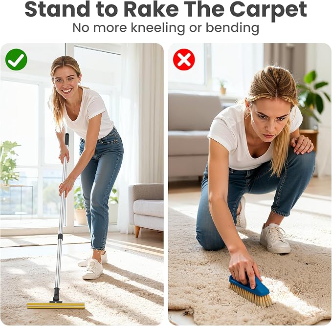 3 in 1 Carpet Rake for Pet Hair Removal, Tool Set of 3, Black | 55" Long Handle, Carpet Scraper, For Dog Cat Hair, For Sofa, Couch, Car, Rug