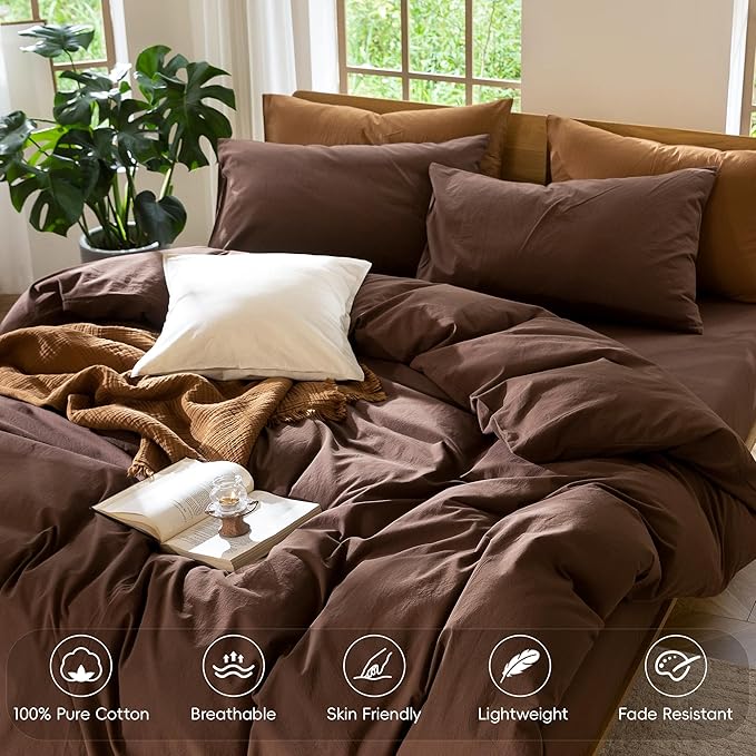 MooMee Duvet Cover Set 100% Washed Cotton Linen Like Oversized King | Relaxed Linen-like Texture. Soft, Breathable & Long-lasting Comfort. Lightweight. Hidden Zipper with 8 Interior Corner Ties