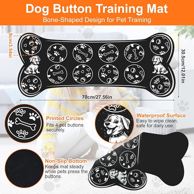 Dog Buttons for Communication,12 Pcs Talking Button Set with 30s Recordable Voice Pet Training Buzzers with Mat & 2 Stickers, Talking Buttons for Dogs & Cats (Batteries Not Included)