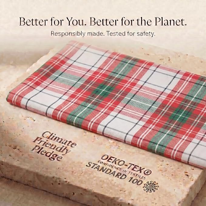 Urban Villa Christmas Kitchen Towels 100% Cotton Dish Towels for Kitchen (Set of 6) 20”x30” Dish Cloths Absorbent Kitchen Linen Set with Hanging Loop Perfect for Drying Dishes Cleaning – Christ Check