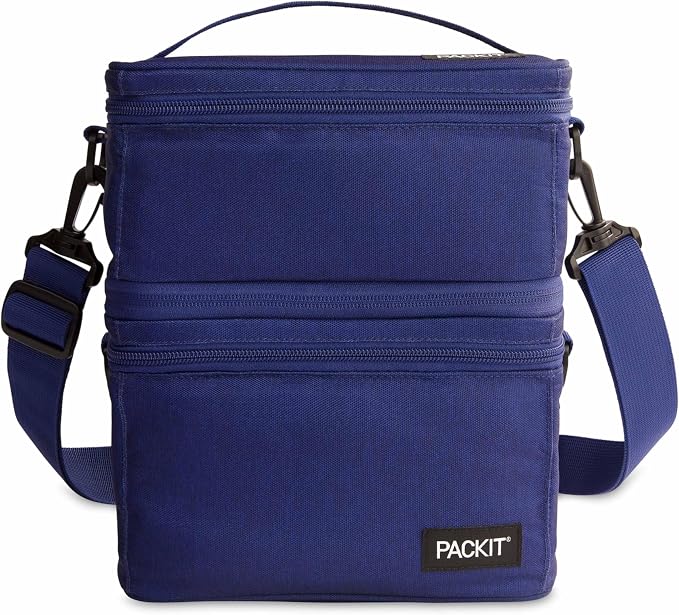 PackIt Mod 3-In-1 Lunch Box for Men and Women, True Blue, Black with EcoFreeze Technology (Built-in Ice Packs), Removable Crossbody Strap, Designed for Outdoor, Work & Everyday Use