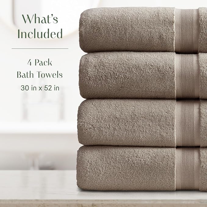 Springtree Home Luxury Bamboo Rayon Plush Bath Towel Set | 4-Pack | Brown | 35% Bamboo Rayon - 65% Zero Twist Cotton | Absorbent Quick-Dry Towels for Bathroom | Ultra Soft | OEKO-TEX Standard 100