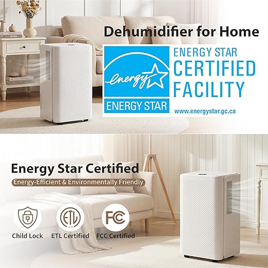 30Pints Dehumidifier with Drain Hose, 2,000 Sq.Ft Dehumidifier for Basement, 2L/0.53 Gallon Tank, Energy Star Cert. 38dB, Humidity Display Ring, Humidity Remover for Home, Bedroom & Bathroom