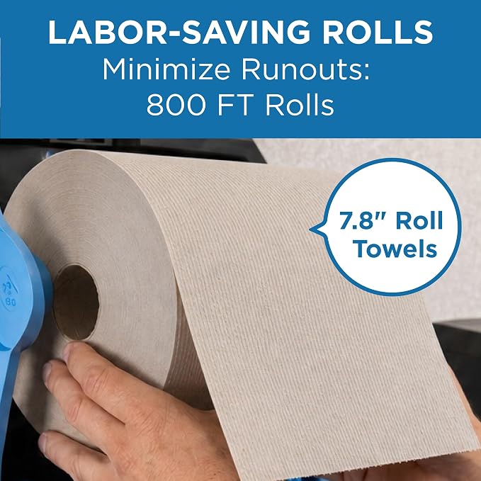 Pacific Blue Basic by Georgia-Pacific PRO Recycled Hardwound Paper Towel Rolls, Brown, 800 Feet Per Roll, 6 Rolls Per Case, 26301 | 1-Ply, Brown, Hardwound Roll, 40% Post-Consumer Fiber, Nonperforated Continuous, Dispenser Compatible, For Hand Drying