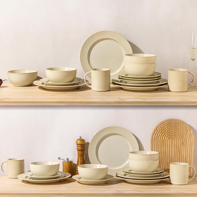 TheTerra Ceramic Dinnerware Sets for 4, 12 Pieces Porcelain Lightweight Plates and Bowls Sets, Scratch Resistant Dish Set, Oven, Microwave & Dishwasher Safe, Cream Latte