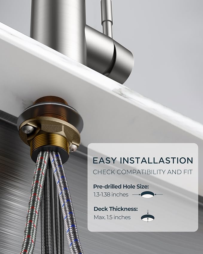 FORIOUS Kitchen Faucets with Pull Down Sprayer, Brushed Nickel High Arc Single Handle Stainless Steel Bar Sink Faucet with Deck Plate for 1 or 3 Hole, Suitable for Farmhouse RV Camper Laundry