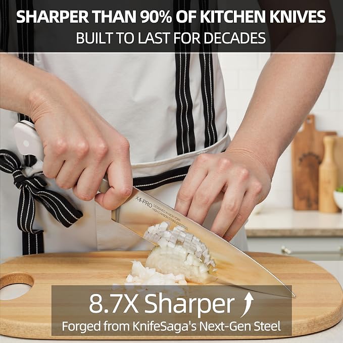 KnifeSaga 15-pc Japanese Kitchen Knife Block Set, Razor Sharp, Professional | Innovative Steel, High Carbon Stainless, Enduring Sharpness, Ergonomic Handle, Quality Acacia Wood Block, Full-tang, Gift Box