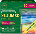 Seal Fresh 3 Gallon Large Plastic Storage Bags – 16" x 18" (30 Count) – Reusable XXL Extra Large Clear Jumbo Zip Bags with Sealable Zipper Top For Clothes, Travel, Moving