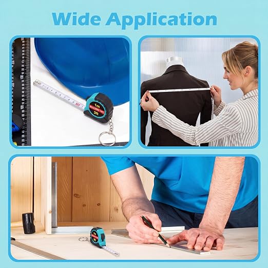 Kanayu 50 Pcs Mini Tape Measure Keychains 3 ft Small Retractable Measuring Tape Bulk with Lock Steel Easy Read Pocket for Birthday Party Favors Daily Use (Aqua Blue)