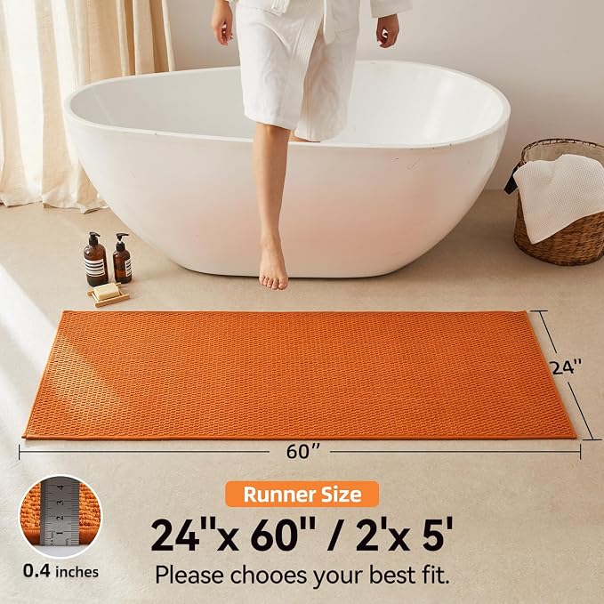 Triohero Bathroom Runner Rug, Long Bath Mat Washable Thin Quick Dry Low Pile Bathroom Runner Rugs 24 x 60 Non Slip, Orange 24"x60"