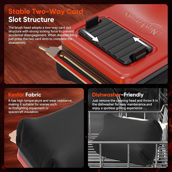 NEWKITCHEN Grill Brush for Outdoor Bristle-Free Steam Cleaning, BBQ Brush Replaceable Kevlar Head with Grill Scraper, Safe Long Handle Barbecue Grill Cleaner