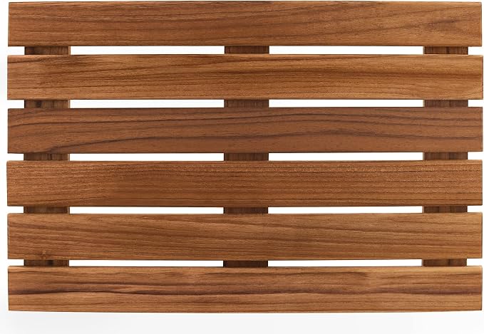 VaeFae Teak Shower Mat, Non-Slip Bath Mat, Luxury Spa Mat, Wooden Mat for Bathtub, 20 x 13 in
