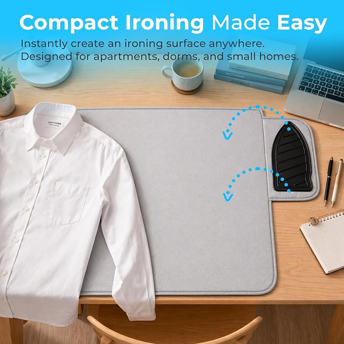 Handy Laundry Portable Ironing Mat - Easily Change Any Flat Surface into an Ironing Board. Features Silicone Slip Resistant Iron Rest to Safely Place Your Hot Iron. Easy to Take Along When Traveling.
