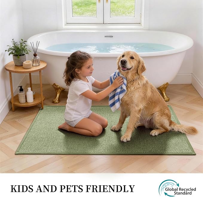 YIHOUSE Green Bathroom Rugs Sets 3 Piece, Quick Dry Thin Bath Mat with Toilet Rug, Non Slip Absorbent Machine Washable, Bath Runner Rugs for Bathtub Sink Home Decor