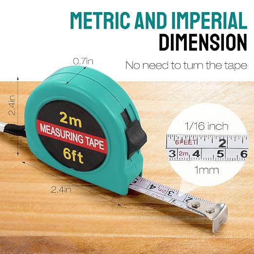 Copkim 50 Pcs 6 FT Mini Tape Measure Retractable Bulk Small Measuring Tape Pocket Size Measurement Tool for Operation Christmas Items Party Favor Gifts Stuffers for Men(Water Green)
