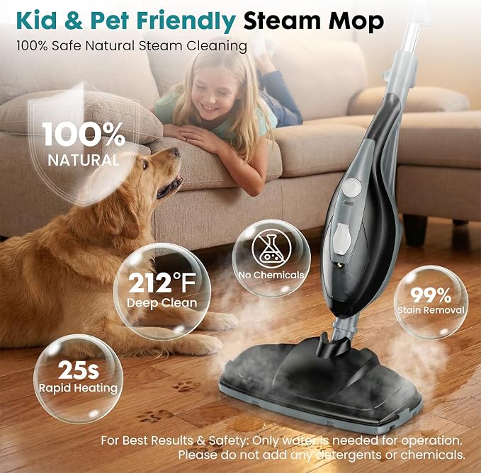 DUMOS 10-in-1 Multifunctional Steam Mop, 1550W Detachable Handheld Steam Cleaner, 16FT Power Cord with 2 Reusable Pads, Floor Steamer for Hardwood, Tile, Carpet, Grout, Windows