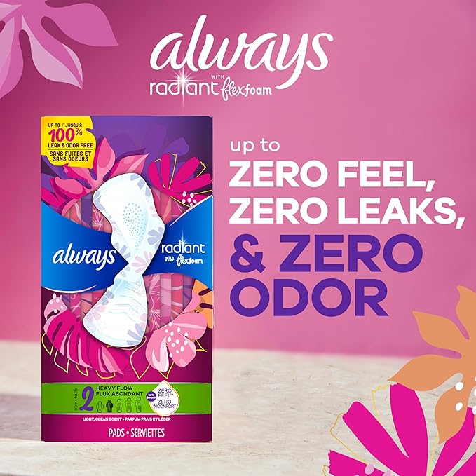 Always Infinity Feminine Pads for Women, Size 1 Regular, with Wings, unscented, 108ct