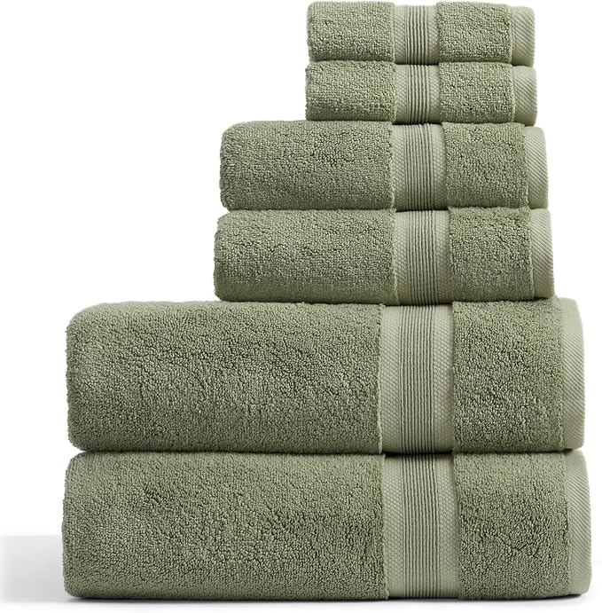 Springtree Home Luxury Bamboo Rayon Bath Towel Set | 6-Piece Set | Lily Pad | 35% Bamboo Rayon - 65% Zero Twist Cotton | Absorbent Quick-Dry Towels for Bathroom | Ultra Soft | OEKO-TEX Standard 100