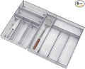 Neudeco Drawer Organizer Set, Silver Mesh, 6 Pack | 5-Compartment Silverware Tray, 5 Utensil Trays, Non-Slip, For Flatware, Cutlery, Office Supplies