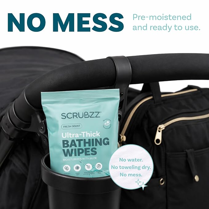 Extra Large Body Wipes for Adults Bathing No Rinse - 40 Ultra Thick Disposable Shower Wipes for Men, Women & Elderly - Great for Gym, Camping, Post Surgery