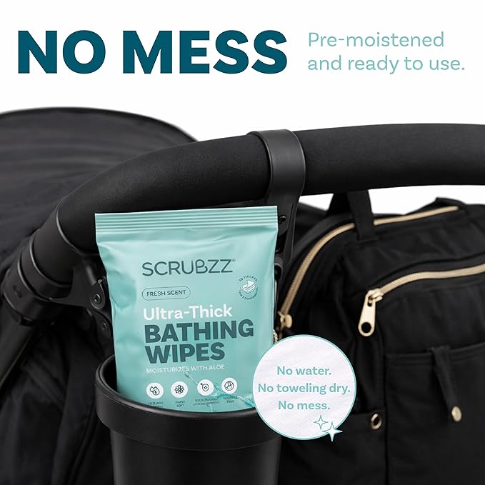 Extra Large Body Wipes for Adults Bathing No Rinse - 80 Ultra Thick Disposable Shower Wipes for Men, Women & Elderly - Great for Gym, Camping, Post Surgery