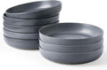 famiware Milkyway Pasta Bowls Set of 8, 33 oz Large Salad Bowls, Double Reactive Glaze, Sturdy & Stackable, Ideal for Housewarming, Festivals, Matte Dark Charcoal