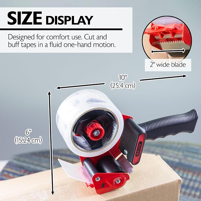 BAZIC Products Packaging Tape Dispenser Gun with 2 Clear Tape Rolls, 3-Pack | steel cutting blade for box sealing