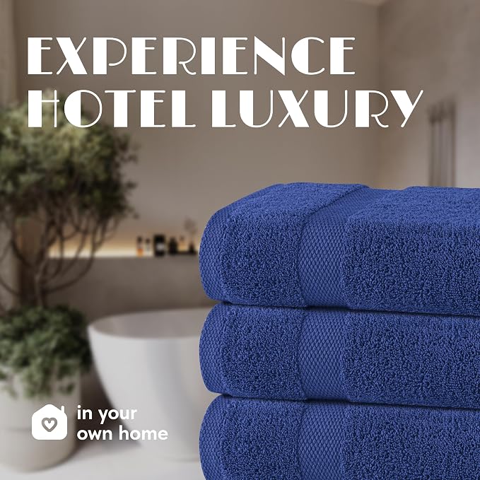 White Classic Wealuxe Navy Blue Bath Towels 24x50 Inch, Cotton Towel Set for Bathroom, Hotel, Gym, Spa, Soft Extra Absorbent Quick Dry 6 Pack