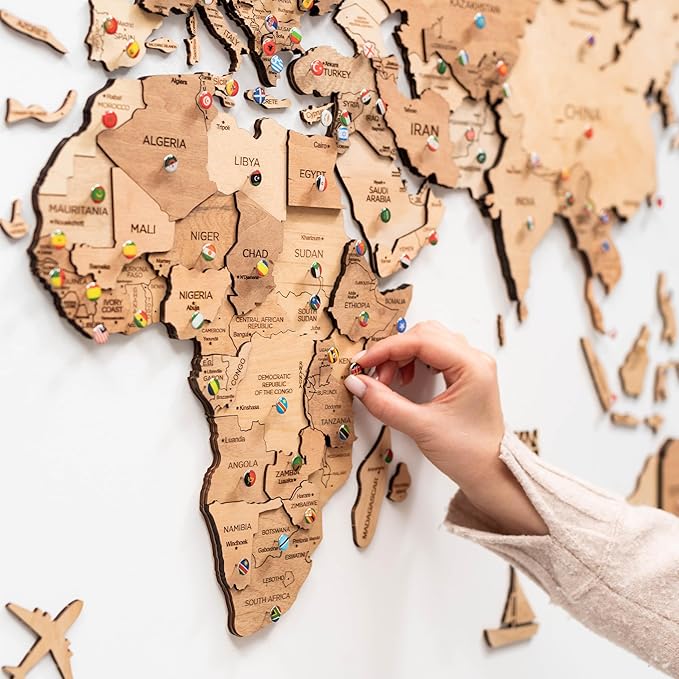 ENJOY THE WOOD 3D Wood World Map Wall Art Large Wall Décor - World Travel Map - Any Occasion Gift Idea - Wall Art for Home & Kitchen or Office (Light, Medium)