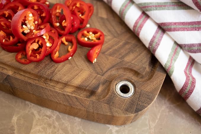 Ironwood Gourmet Carolina Acacia Wood Chopping Board, 14" End Grain Butcher Block Cutting Board With Juice Channel