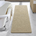 LOCHAS Luxury Bathroom Rug Shaggy Bath Mat 48 x 17 Inch, Beige | Washable Non Slip Bath Rugs for Bathroom Shower, Soft Plush Chenille Absorbent Carpets