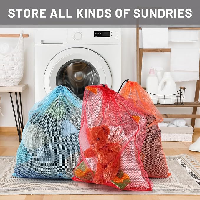 Berlune 18 Pcs 24" x 36" Large Mesh Laundry Bags Colorful Extra Large Laundry Bag Bulk with Drawstring Heavy Duty Mesh Machine Washable Drawstring Pouch