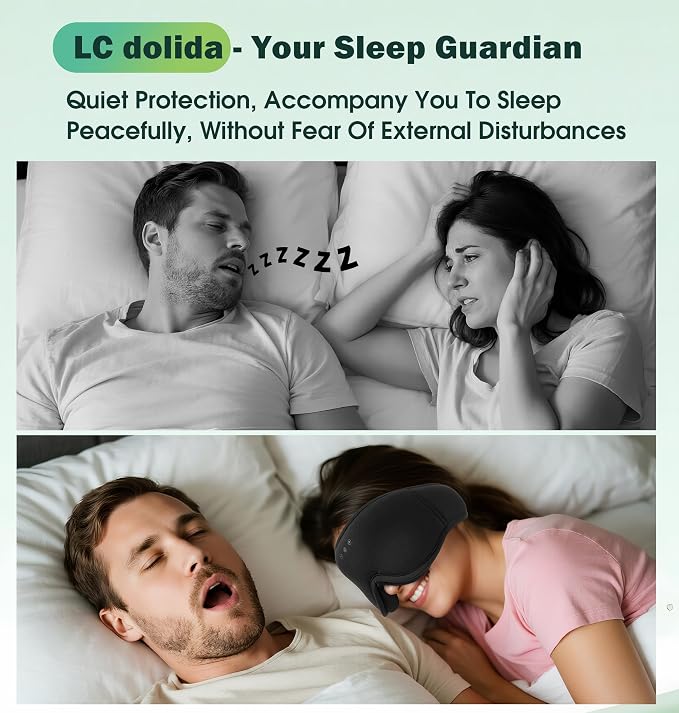 Sleep Mask with Headphones Bluetooth 5.4, LC-dolida Wireless Music Eye Mask for Sleeping Headphones with Soft Bamboo Cotton Cooling Breathable,Ultra-Thin Stereo Speaker for Side Sleepers-Jet