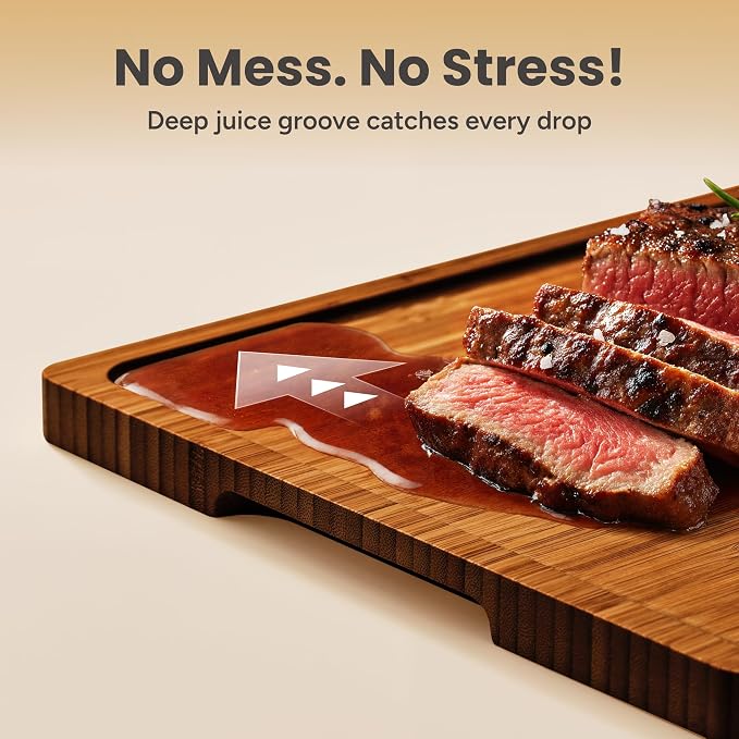 SMIRLY Cutting Board, Carbonized Bamboo Cutting Board Set of 3 with Stand | Non Toxic Wooden Cutting Board with Juice Grooves and Handles, Multiple Sizes Chopping Boards for Meat Vegetable Charcuterie