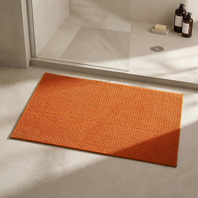 Triohero Bathroom Rugs Non Slip Washable, Super Absorbent Thin Bath Mat Small Quick Dry Low Pile Bathroom Rug, Orange 20"x30"