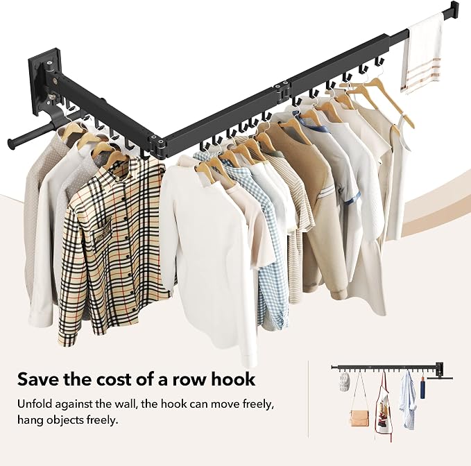 HEILAIYI Wall Mounted Clothes Hanger,Clothes Drying Rack,Laundry Drying Rack,Clothes Rack Wall Mount,Drying Rack Clothing,Laundry Rack,Folding,Retractable,Collapsible,can Fold Upward & Left & Right