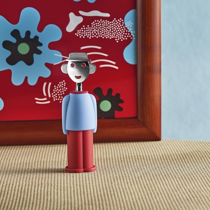 Alessi AM23 LAZ - Alessandro M. Corkscrew in thermoplastic resin, light blue and chrome plated zamak.