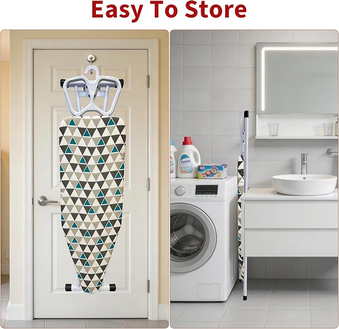 Ironing Board, 48"×18" with Iron Rest, 7 Adjustable Height 4 Layer & Sturdy | Extra Large Iron Board with Bulit-in Hook, Heat Resistant Cover and Pad for Home Apartment Dorm Laundry Room, Gray Green