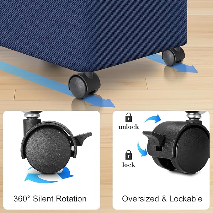 Laundry Hamper with Wheels and Lid,Foldable Rolling Laundry Basket Dirty Clothes Hamper,Oxford Fabric Storage Organizer for Bedroom, Dorm, Laundry Room (Blue, 110 L)