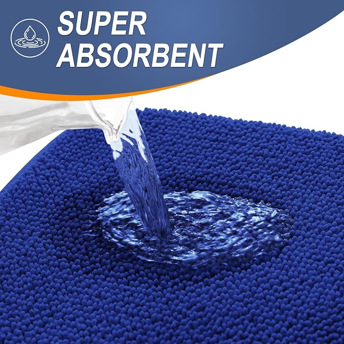 OLANLY Memory Foam Bathroom Runner Rugs 44x24, Long Bath Mats, Royal Blue | Soft Quick Dry Bath Mats, Non-Slip, Absorbent Machine Washable Mat for Bathroom Floor, Tub and Shower, Home Decor Accessories