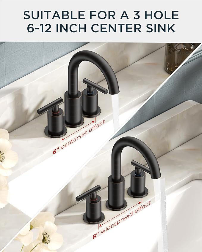 FORIOUS Oil Rubbed Bronze Bathroom Faucets 3 Hole, 8 in Widespread Bathroom Sink Faucet Bronze with Pop Up Drain, 3 Piece Vanity Faucet ORB with 24" CUPC Supply Hoses, 6" to 10" Sink Restroom Remodel
